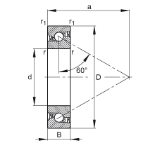 推力角接觸球軸承 7602025-2RS-TVP, 單向，接觸角 a = 60°，限制公差，兩側(cè)唇密封