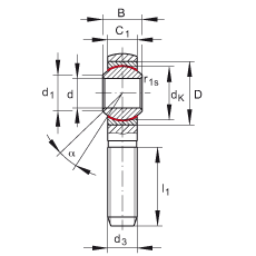 桿端軸承 GAKSR6-PS, 根據(jù) DIN ISO 12 240-4 標(biāo)準(zhǔn)，特種鋼材料，帶右旋外螺紋，免維護(hù)