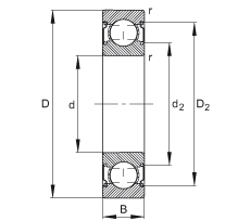 深溝球軸承 6200-C-2Z, 修正的內(nèi)部結(jié)構(gòu)（C 代），根據(jù) DIN 625-1 標準的主要尺寸，兩側(cè)間隙密封