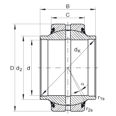 關(guān)節(jié)軸承 GE35-HO-2RS, 根據(jù) DIN ISO 12 240-1 標(biāo)準(zhǔn), 需維護(hù)，兩側(cè)唇密封