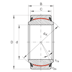 關(guān)節(jié)軸承 GE30-UK-2RS, 根據(jù) DIN ISO 12 240-1 標(biāo)準, 免維護，兩側(cè)唇密封