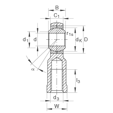 桿端軸承 GIKL16-PB, 根據(jù) DIN ISO 12 240-4 標(biāo)準(zhǔn)，帶左旋內(nèi)螺紋，需維護(hù)