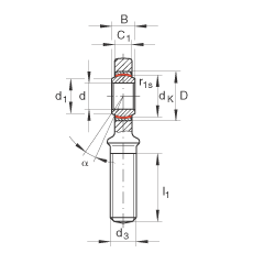 桿端軸承 GAR25-UK, 根據(jù) DIN ISO 12 240-4 標(biāo)準(zhǔn)，帶右旋外螺紋，需維護(hù)