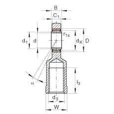 桿端軸承 GIR25-UK, 根據(jù) DIN ISO 12 240-4 標準，帶右旋內(nèi)螺紋，免維護