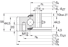 四點接觸球軸承 VSA200944-N, 標(biāo)準(zhǔn)系列 20， 外部的齒輪齒，兩側(cè)唇密封