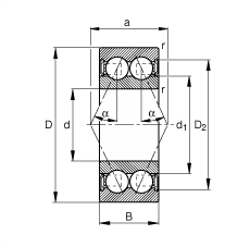 角接觸球軸承 3215-B-2RSR-TVH, 根據(jù) DIN 628-3 標(biāo)準(zhǔn)的主要尺寸，兩側(cè)唇密封，接觸角 α = 25°