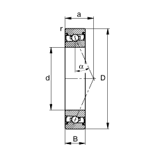 主軸軸承 HSS7028-E-T-P4S, 調(diào)節(jié)，成對安裝，接觸角 α = 25°，兩側(cè)唇密封，非接觸，限制公差
