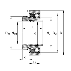 自調(diào)心球軸承 2205-K-2RS-TVH-C3 + H305, 根據(jù) DIN 630 和 DIN 5415 標(biāo)準(zhǔn)的主要尺寸, 帶錐孔和緊定套，兩側(cè)唇密封
