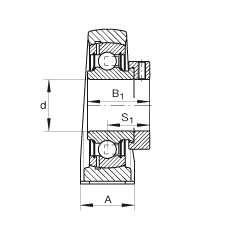 直立式軸承座單元 PAK45, 鑄鐵軸承座，外球面球軸承，根據(jù) ABMA 15 - 1991, ABMA 14 - 1991, ISO3228 帶有偏心緊定環(huán)