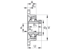軸承座單元 RCJT2-3/16, 對角法蘭軸承座單元，鑄鐵，根據(jù) ABMA 15 - 1991, ABMA 14 - 1991, ISO3228 帶有偏心緊定環(huán)，R型密封，英制